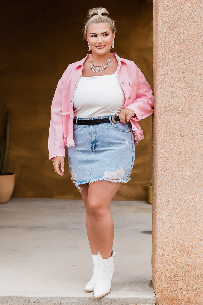 She's Gone White Distressed Denim Skirt FINAL SALE – Pink Lily