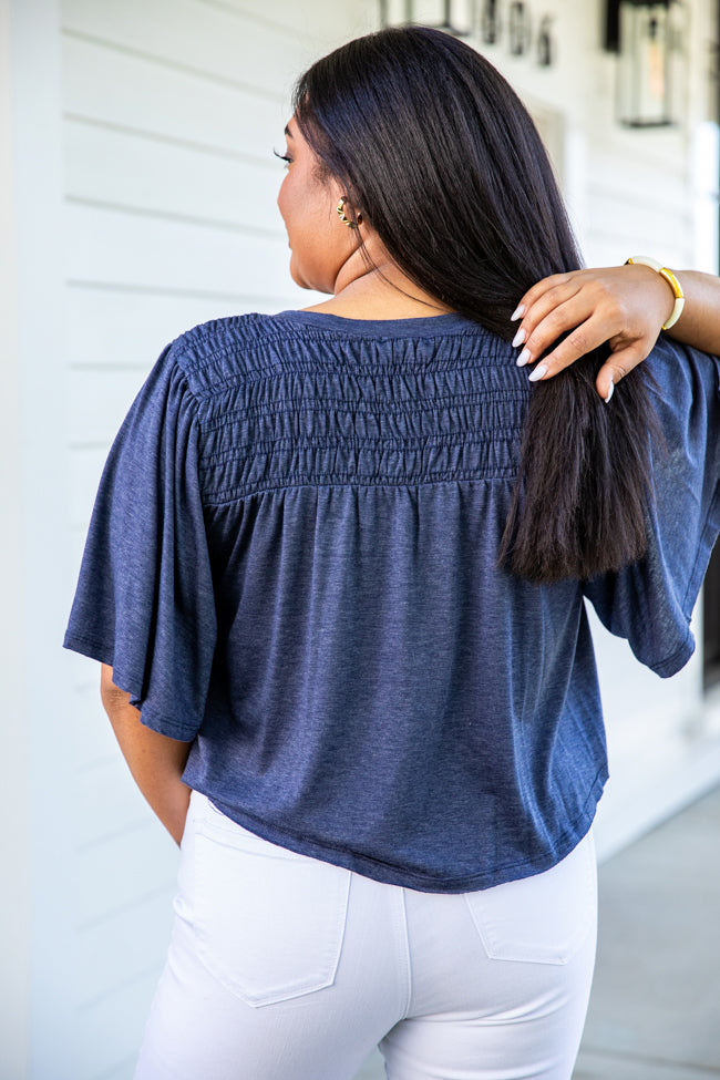 Another Day With You Navy Smocked Detail Tee FINAL SALE