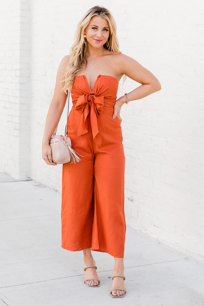 Steady As We Go Rust Strapless Jumpsuit – Pink Lily