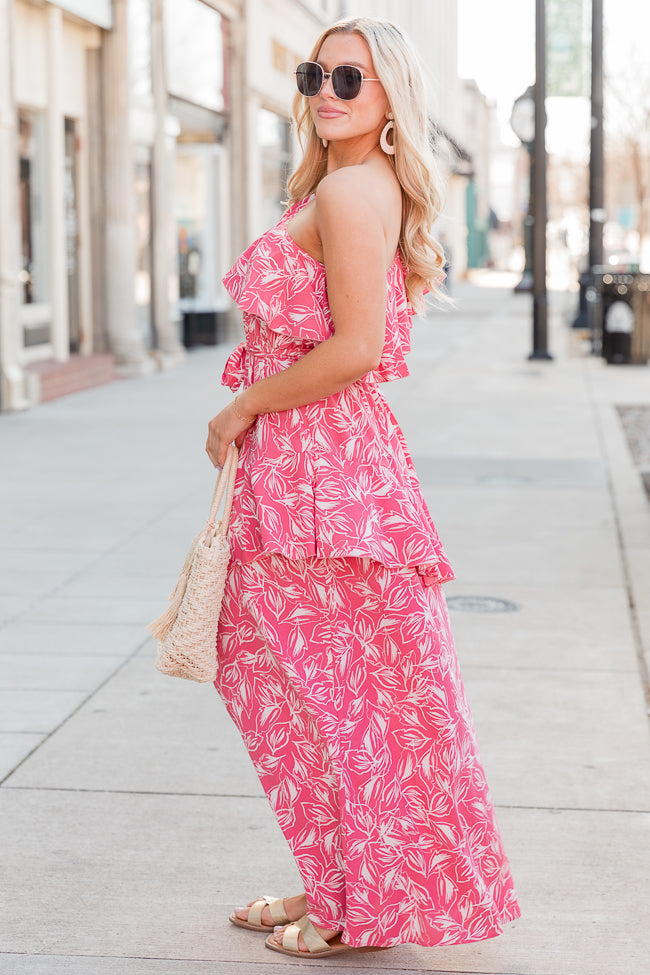 Take Me To Cabo Pink One Shoulder Floral Maxi Dress