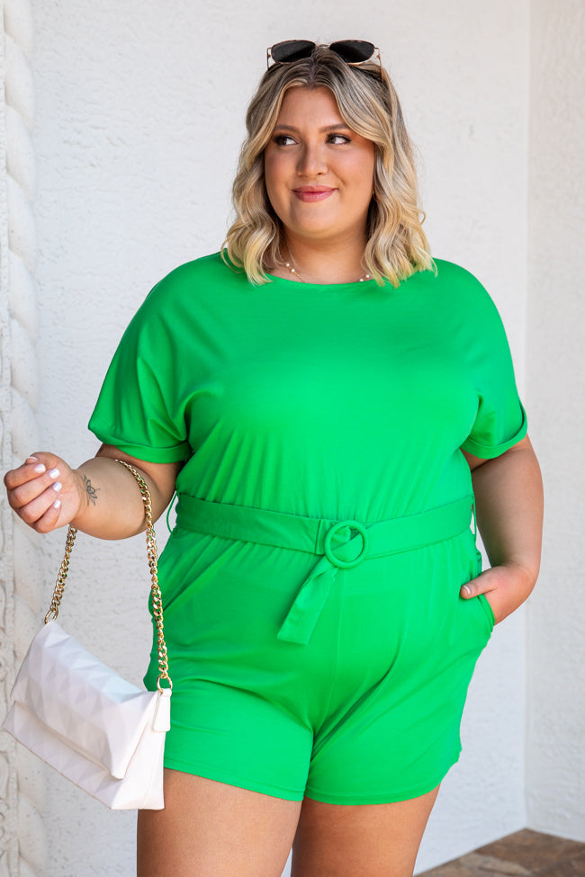 Take The Lead Kelly Green Belted Romper