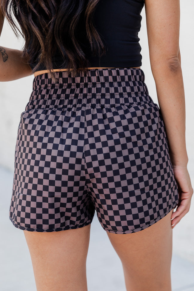 Errands to Run Brown Checkered High Waist Shorts