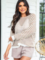 Open The Doors Taupe and Ivory Striped Open Knit Sweater FINAL SALE