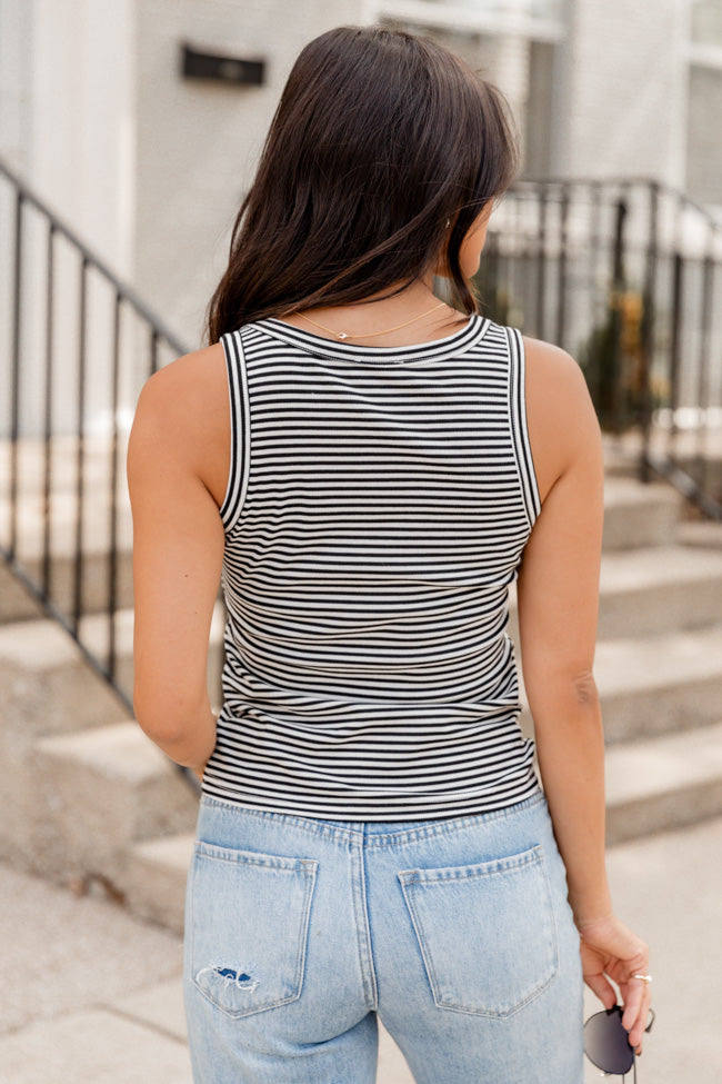 It's So Easy Black and White Ribbed Striped Scoop Neck Tank