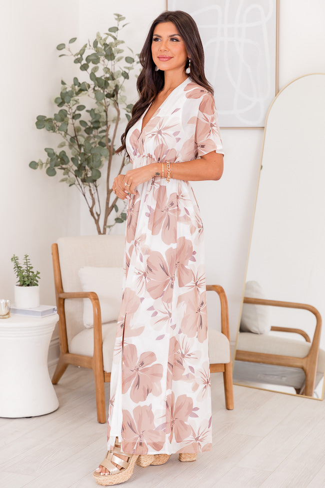 Take You Out Taupe Floral Maxi Dress