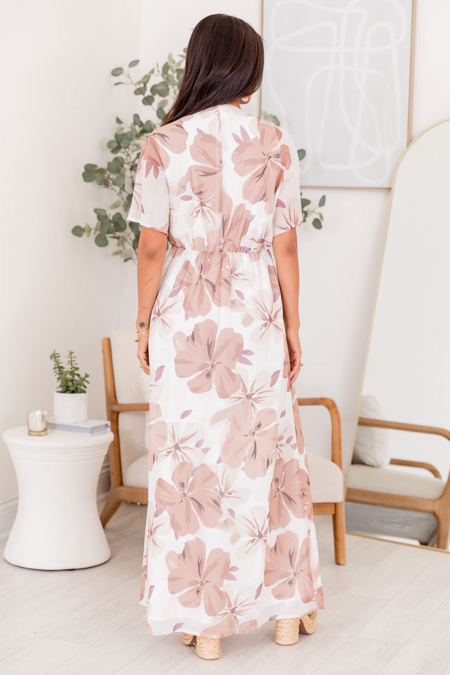 Take You Out Taupe Floral Maxi Dress