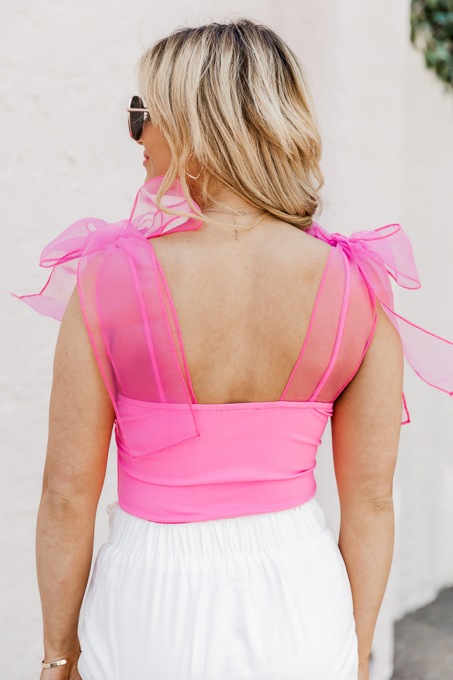 Let The Players Play Pink Tulle Tie Sleeve Tank Bodysuit FINAL SALE