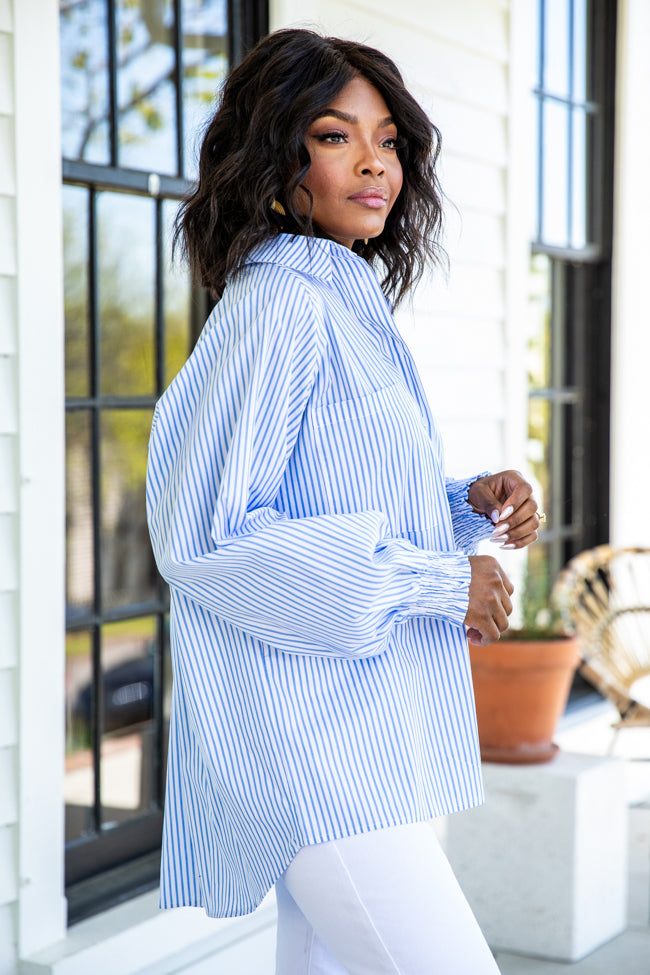 Wind In The Sails Blue Striped Button Front Blouse