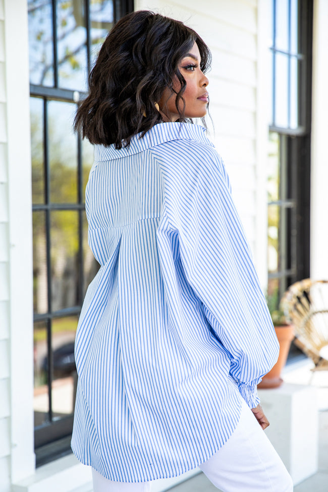 Wind In The Sails Blue Striped Button Front Blouse