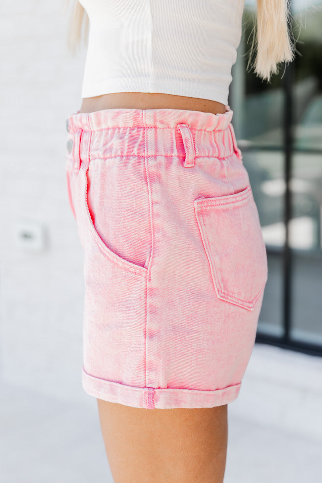 All The Pretty Girls Pink Paperbag Waist Acid Wash Shorts FINAL SALE