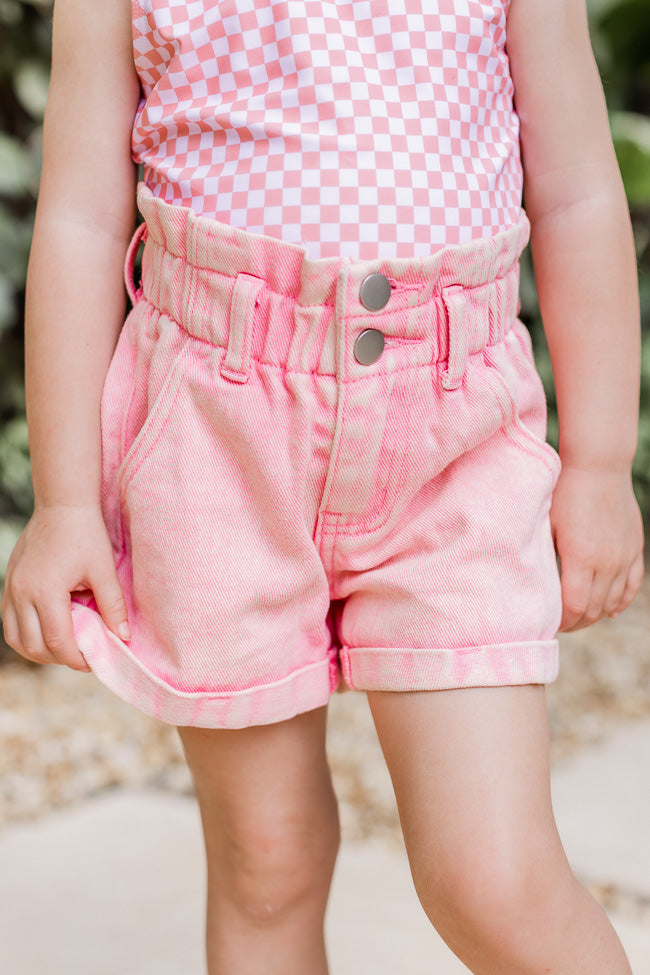 Kid's All The Pretty Girls Pink Paperbag Acid Wash Shorts