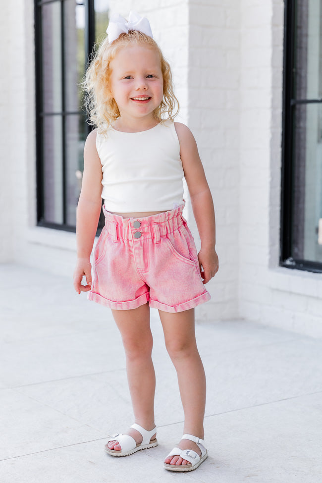 Paperbag Shorts in Cotton Gauze for Girls - pink light solid