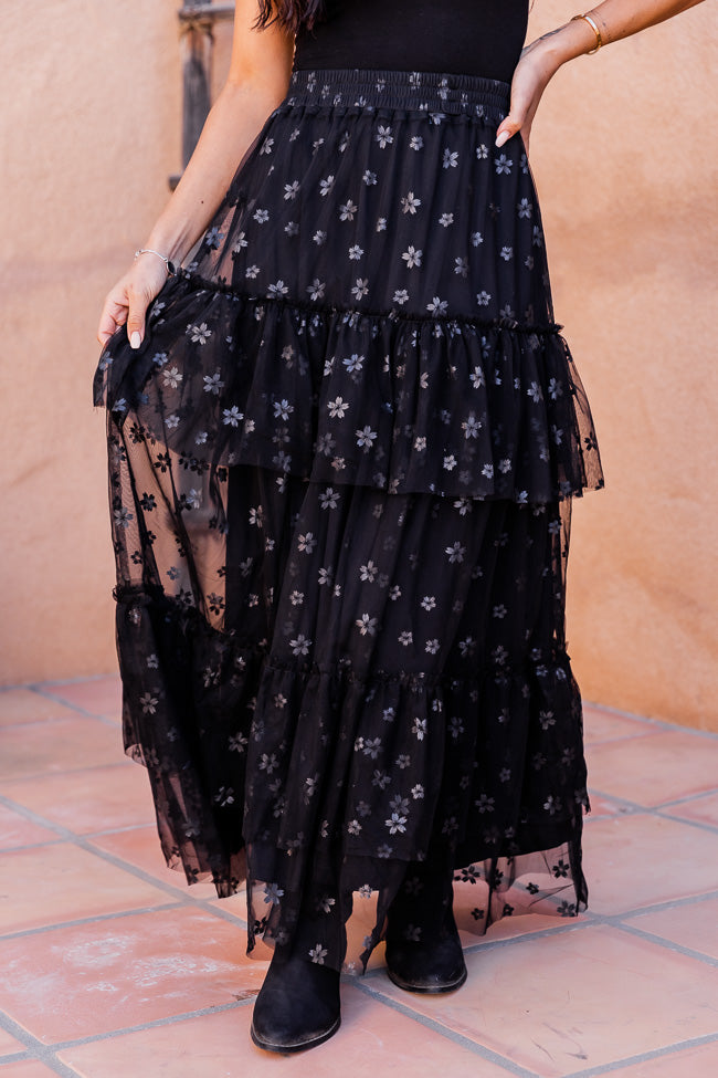 California Dreaming Black Flower Tulle Maxi Skirt FINAL SALE – Pink Lily