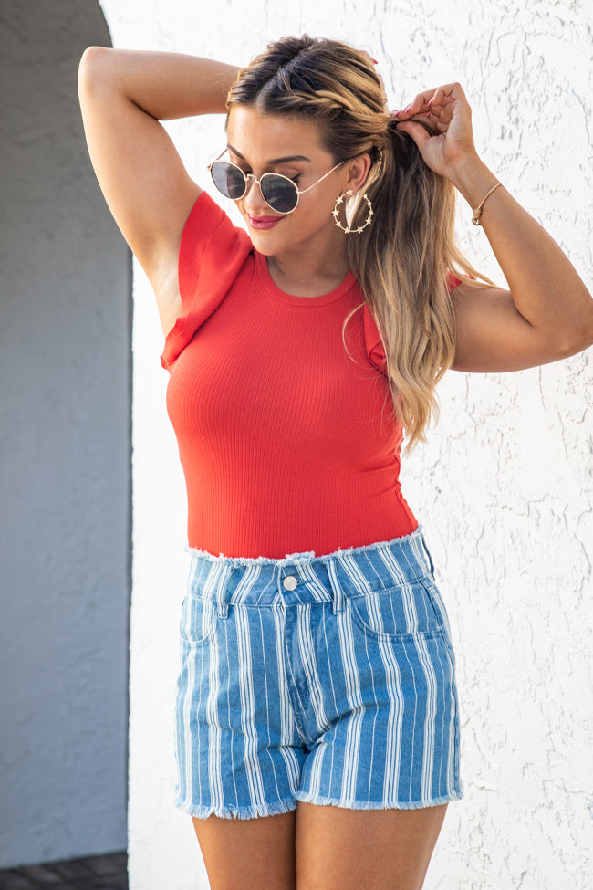 Talk To You Again Striped Chambray Shorts