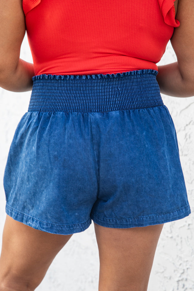 It's Been A While Dark Wash Smocked Waist Chambray Shorts FINAL SALE
