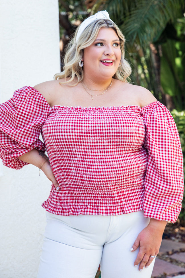 Best All Around Red Smocked Gingham Blouse FINAL SALE