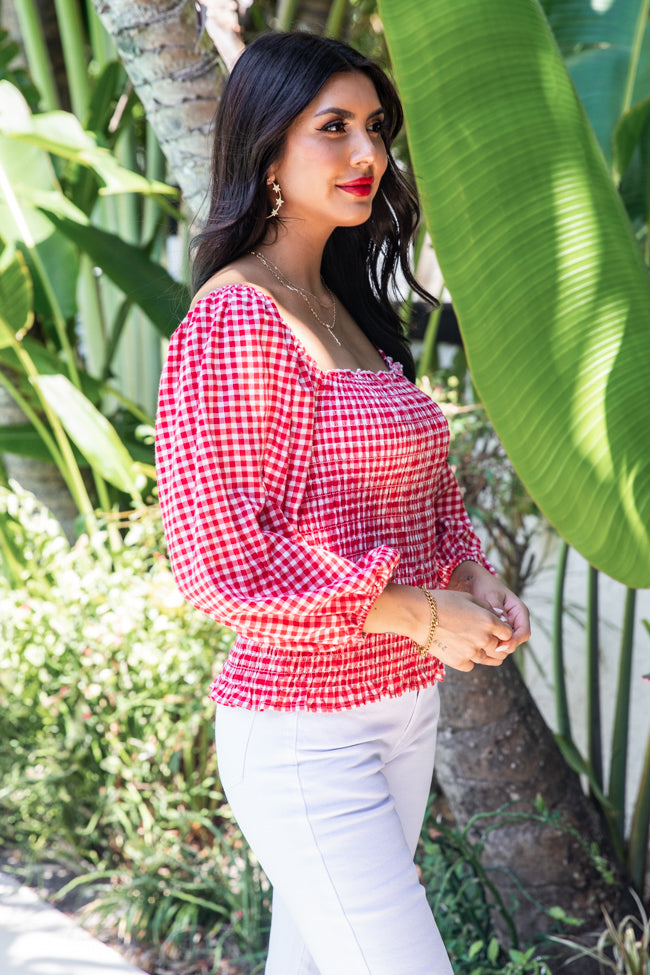 Best All Around Red Smocked Gingham Blouse FINAL SALE