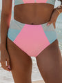 Summer Sun Pink Color Block High Waisted Bikini Bottoms FINAL SALE