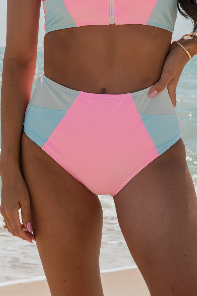 Summer Sun Pink Color Block High Waisted Bikini Bottoms