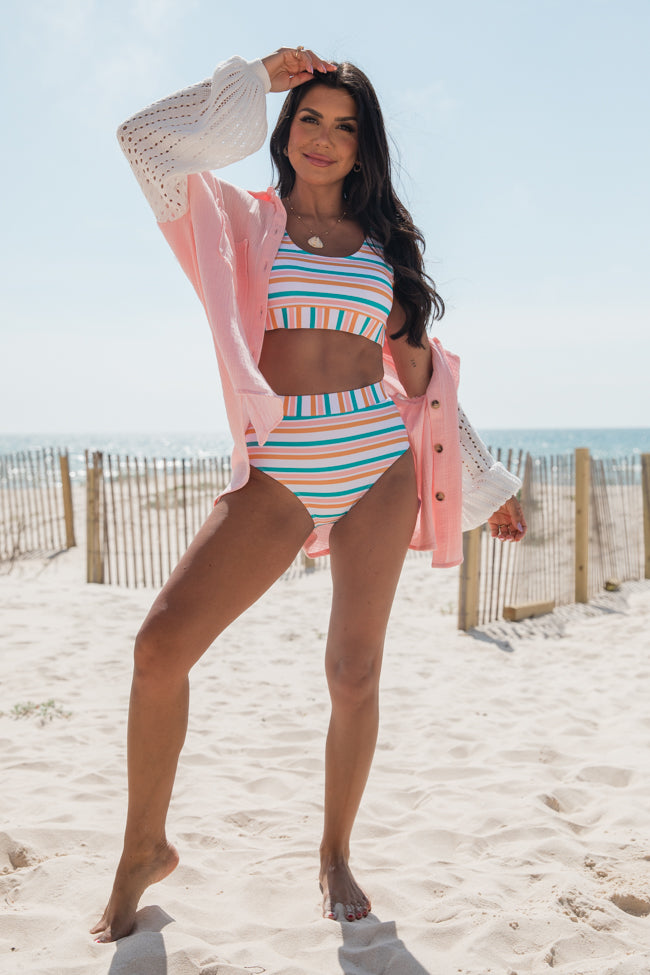 Sunny Getaway Multi Color Stripe Bikini Top
