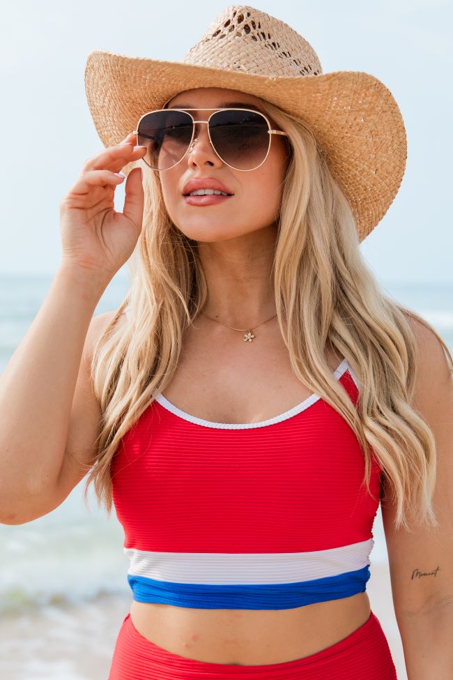 Do Not Disturb Red Color Block Bikini Top