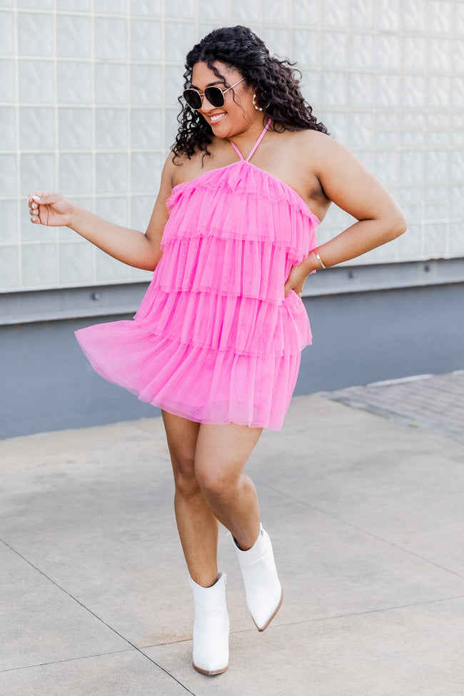 Trend Setter Pink Tulle Halter Mini Dress