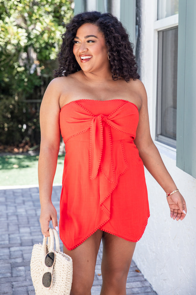 Southern Charm Red Strapless Tie Romper FINAL SALE