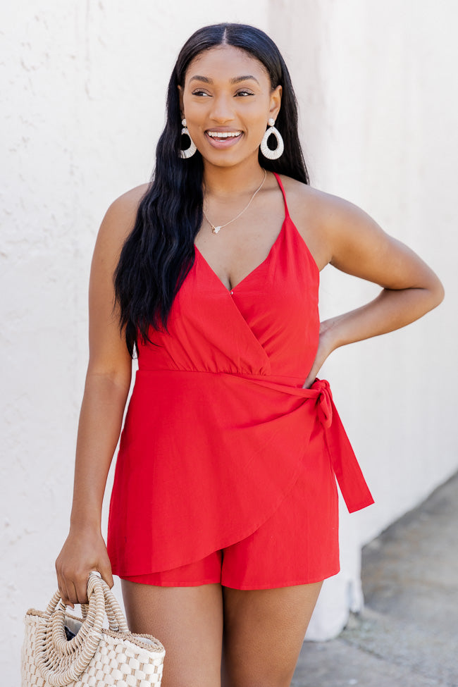 To The Edge Red Wrap Romper