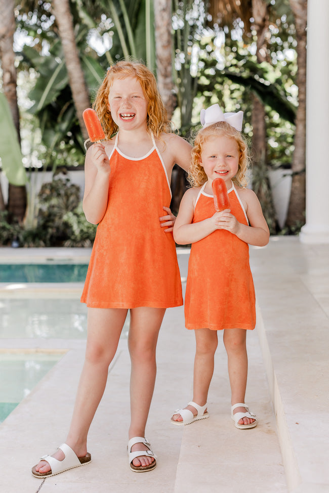 Kid's Reese Orange Terrycloth Halter Dress FINAL SALE