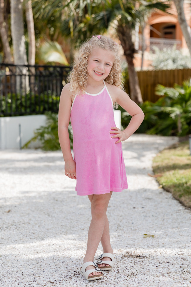 Kid's Reese Pink Terrycloth Halter Dress