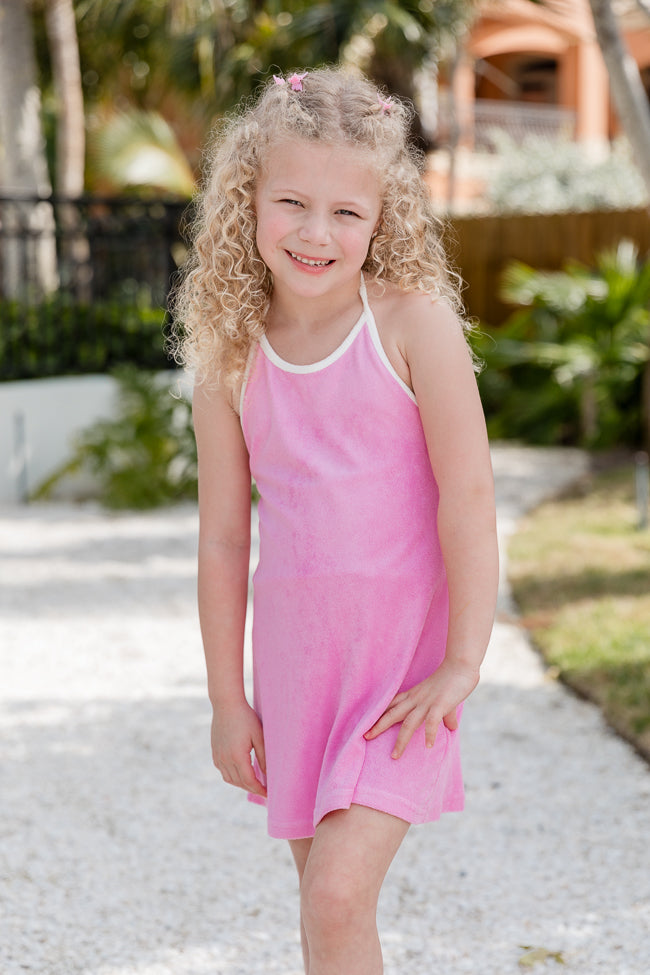 Kid's Reese Pink Terrycloth Halter Dress