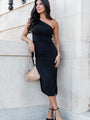 Spin Me Around Black One Shoulder Midi Dress FINAL SALE