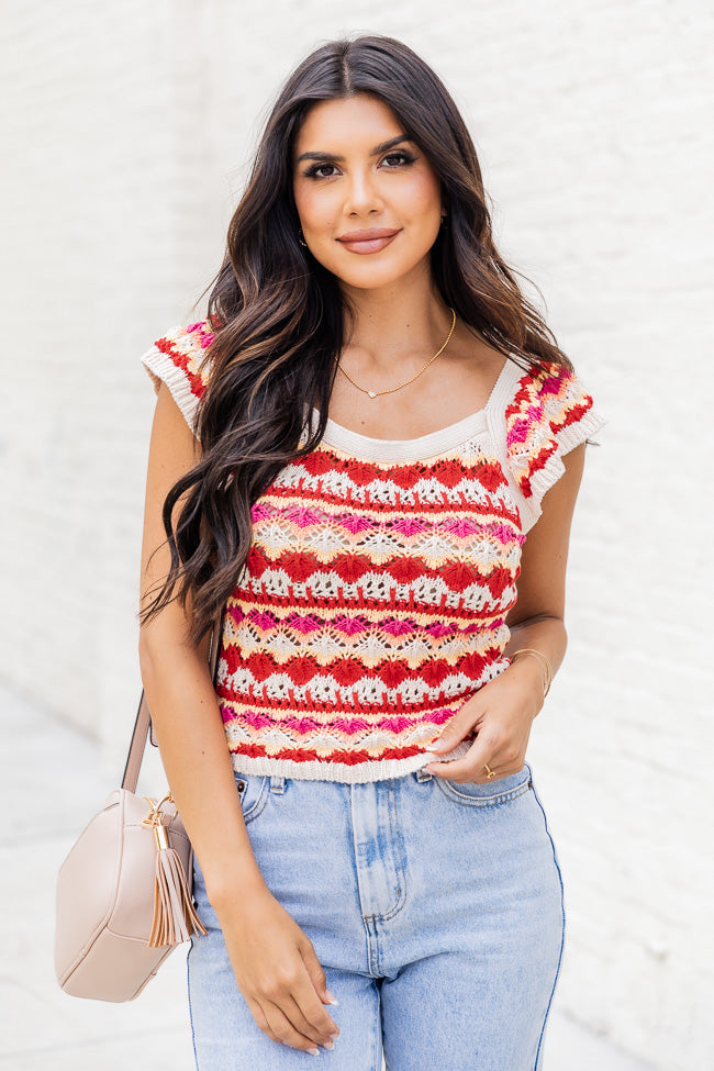 Keep On Going Red Multi Striped Crochet Tank