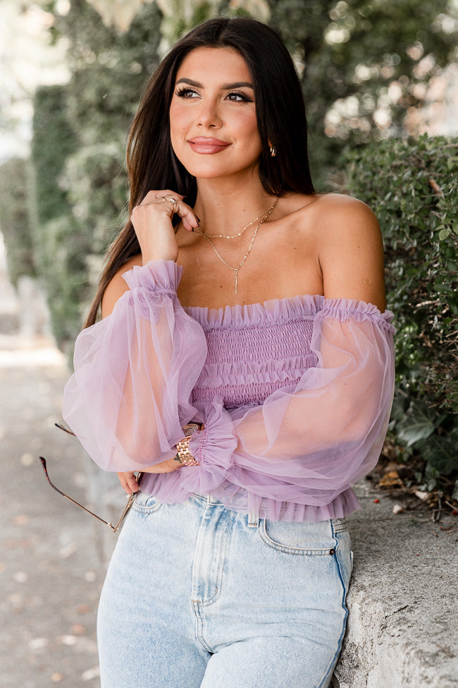 Happy Ever After Dusty Purple Ruffled Tulle Sleeved Blouse FINAL SALE