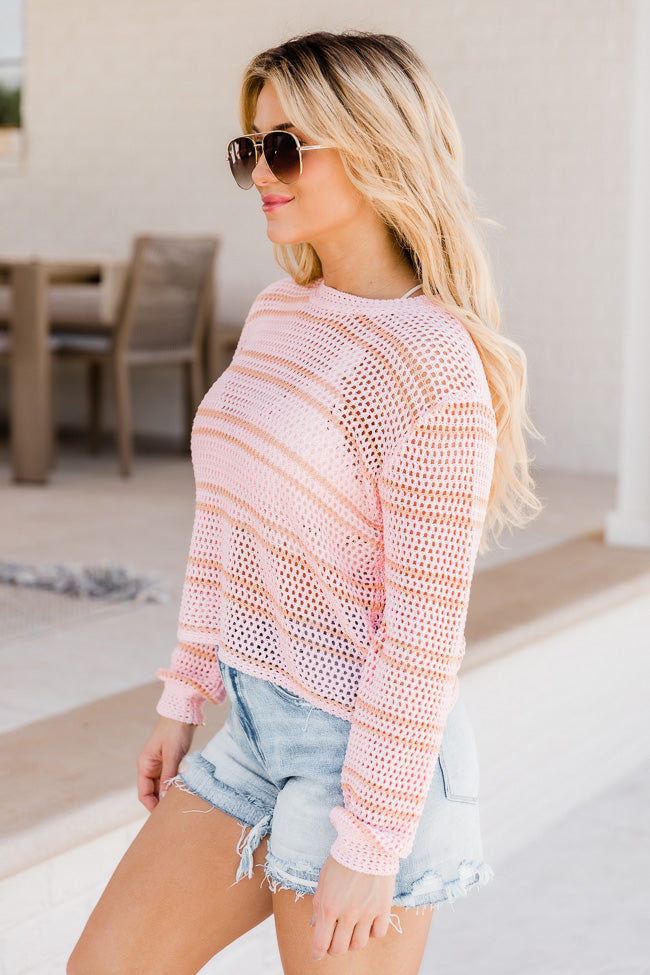 A Casual Crush Pink Striped Open Knit Sweater