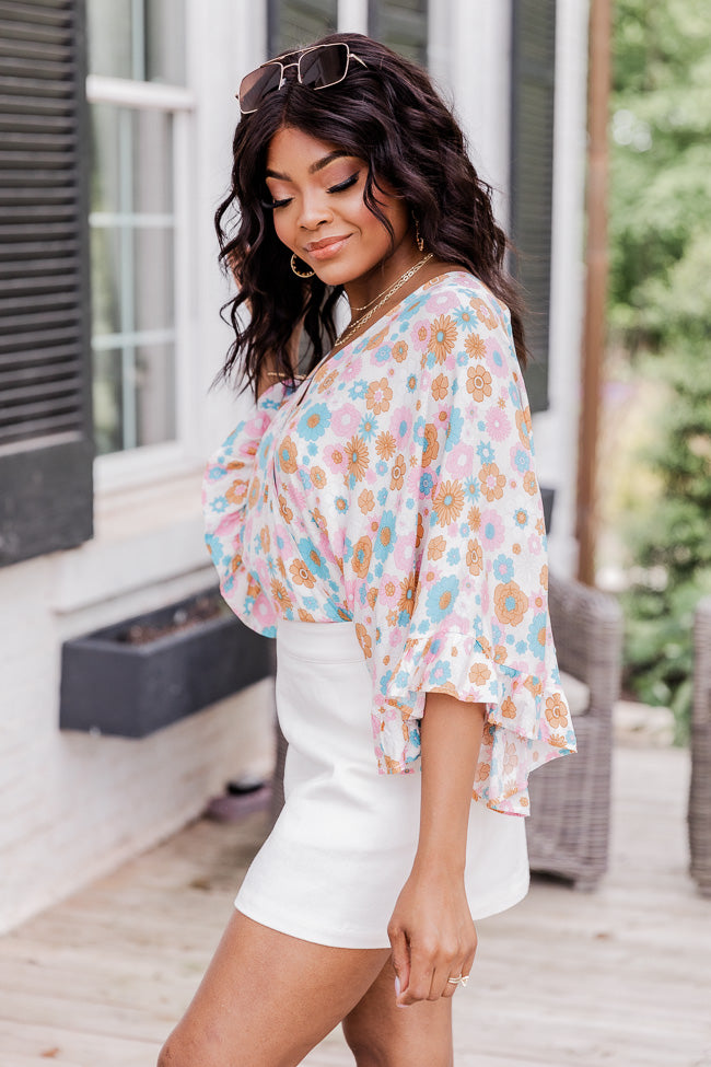 Not Just A Good Day Multi Floral Ruffle Sleeve Bodysuit FINAL SALE