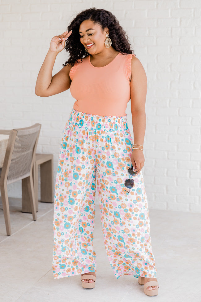 Far And Wide Smocked Waist Coral Pants FINAL SALE – Pink Lily