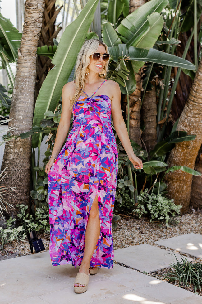 Soak In The Sun Purple Tropical Print Maxi Dress