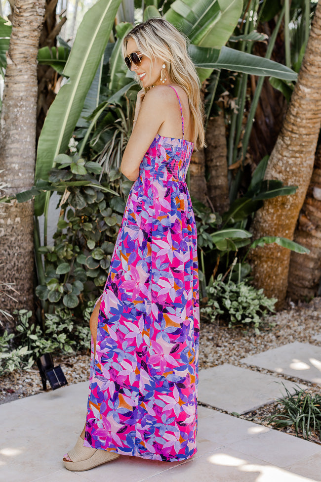 Soak In The Sun Purple Tropical Print Maxi Dress