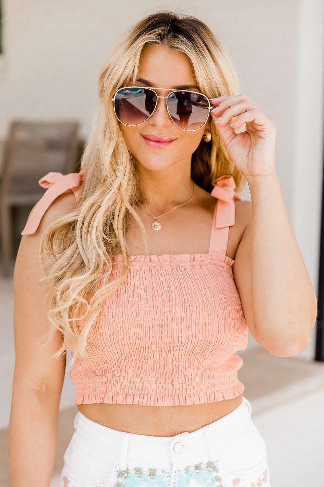 Freedom Calls Peach Smocked Cropped Blouse