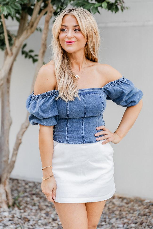 Go With Grace Medium Wash Chambray Crop Blouse