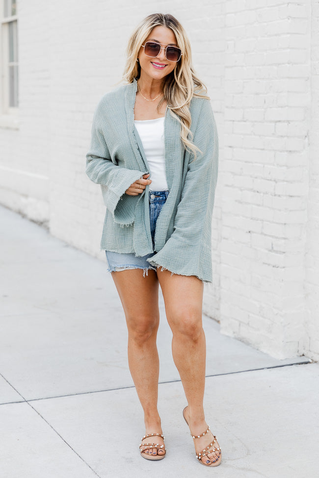 Out On Your Own Sage Gauze Acid Wash Cardigan Top FINAL SALE