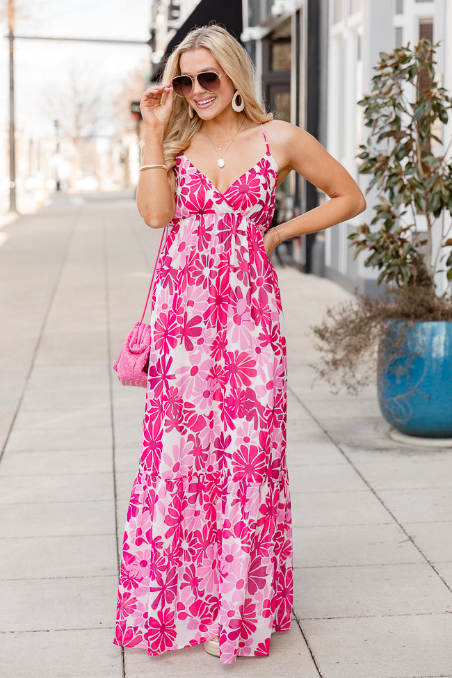 To Good To Be True Pink Retro Printed Maxi Dress