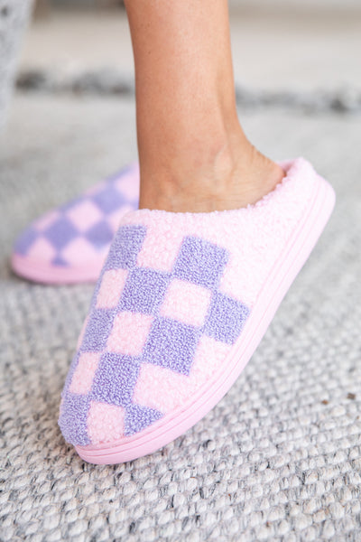 Pink Tonal Checkered Slippers, Women's Medium - Pink Lily Boutique