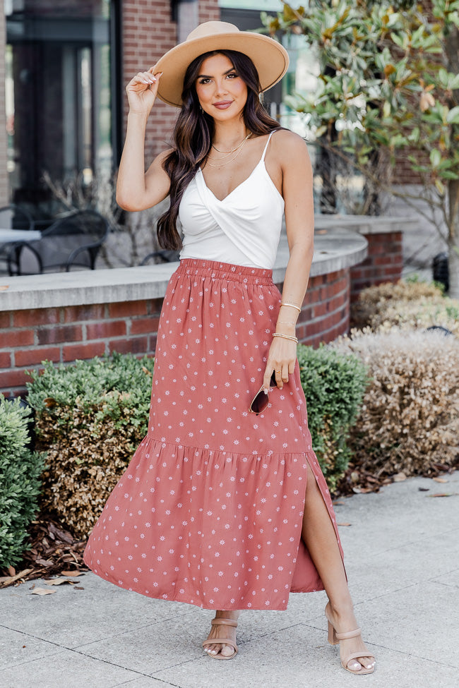 A Beautiful Day Rust Printed Maxi Skirt