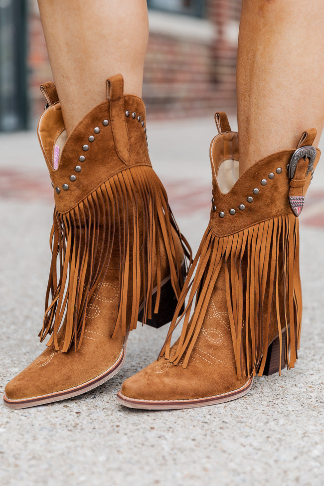 Taupe retailer Fringe Booties