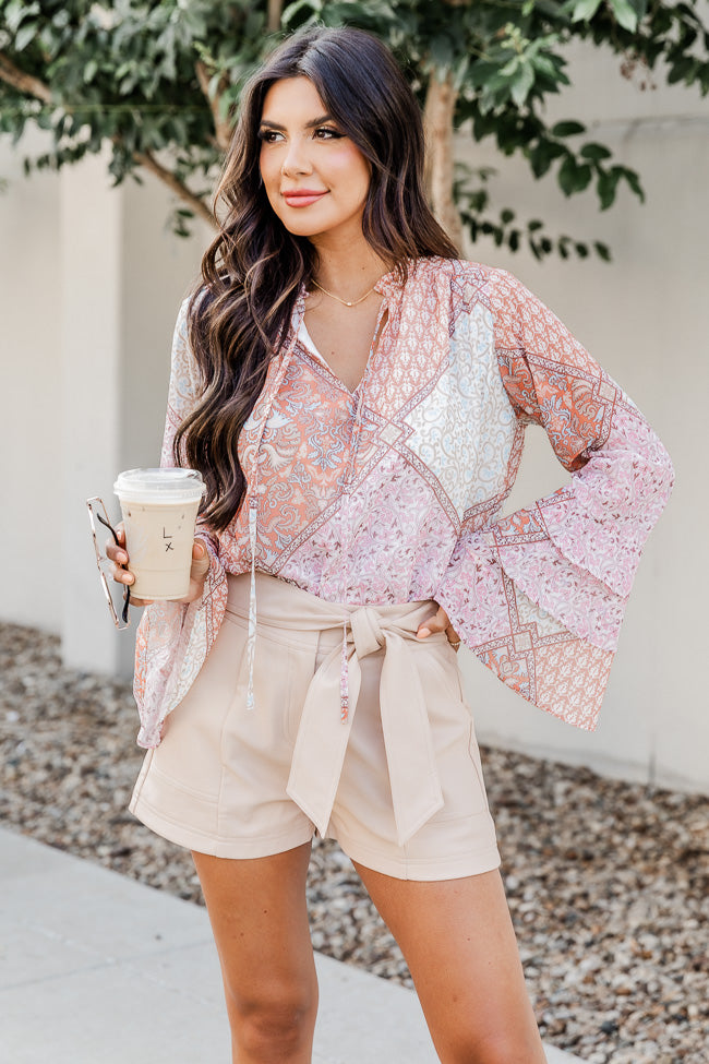 No Goodbyes Pink And Orange Printed Bell Sleeve Blouse FINAL SALE
