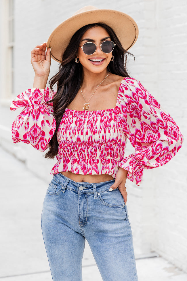 You're Gorgeous Pink Multi Printed Smocked Off The Shoulder Blouse