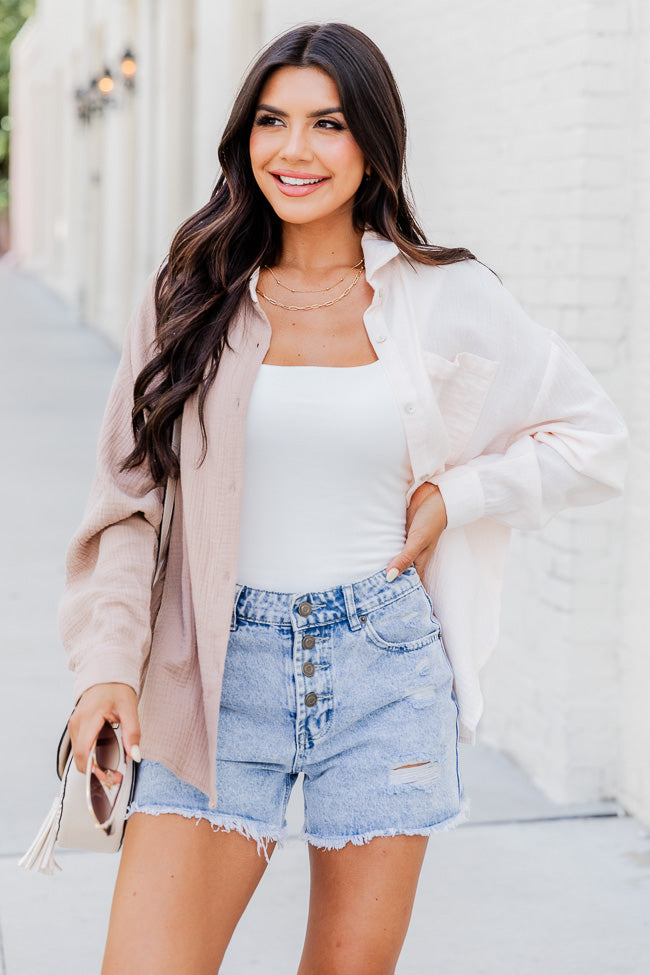 Nothing To Regret Ivory And Beige Color Block Gauze Blouse