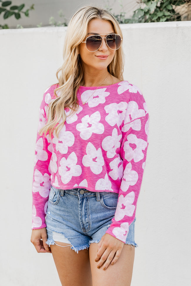 Hard To Focus Hot Pink Floral Sweater FINAL SALE